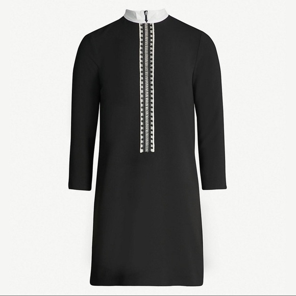 Sandro Noir Contrast Collar Embroidered Bob Dress - Picture 1 of 15